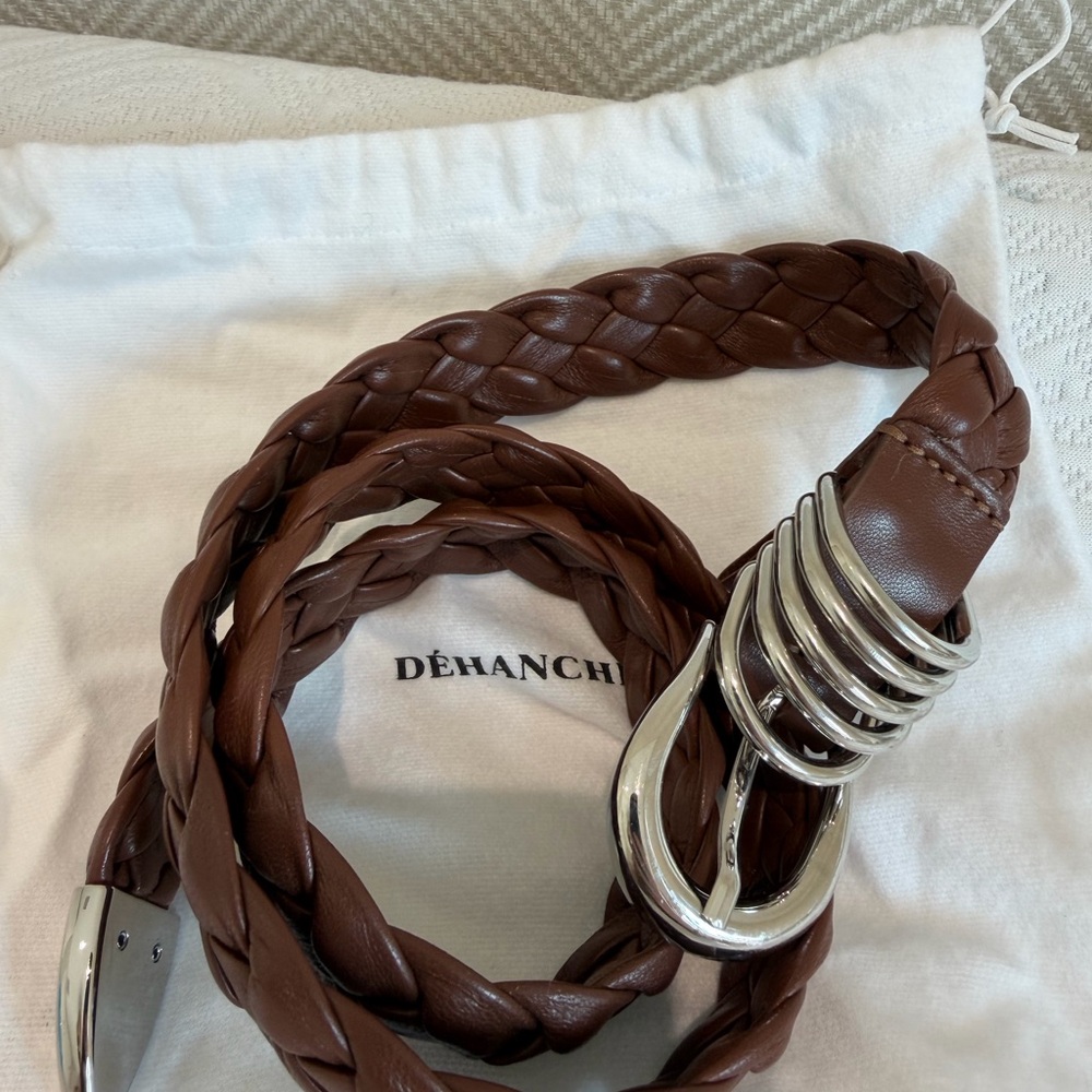 DÉHANCHÉ Braided Brown Leather Belt with Silver Rings